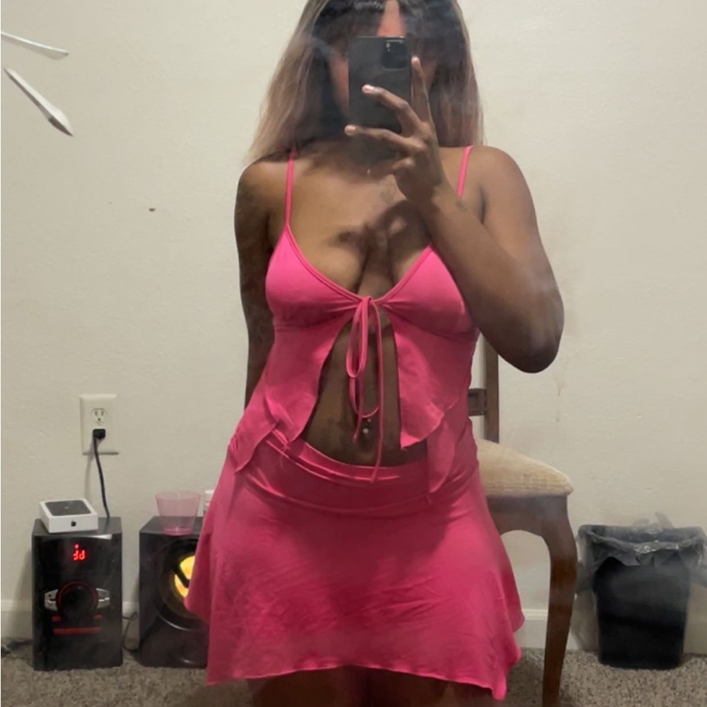 Shein Hot Pink Y2K Two Piece Skirt Set
